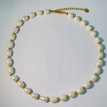 Ally Freshwater Pearl Necklace with 18k gold plated round pearls.