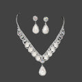 Camelia Pearl Droplet Bridal Set with pearls and crystals.