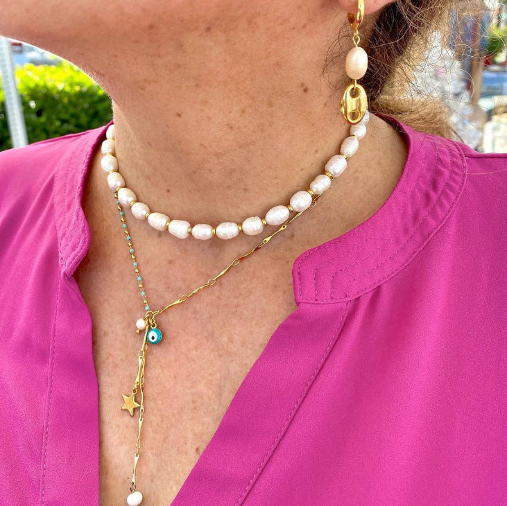 Ally Freshwater Pearl 18k Gold Plated Necklace with Elegant Round Pearls
