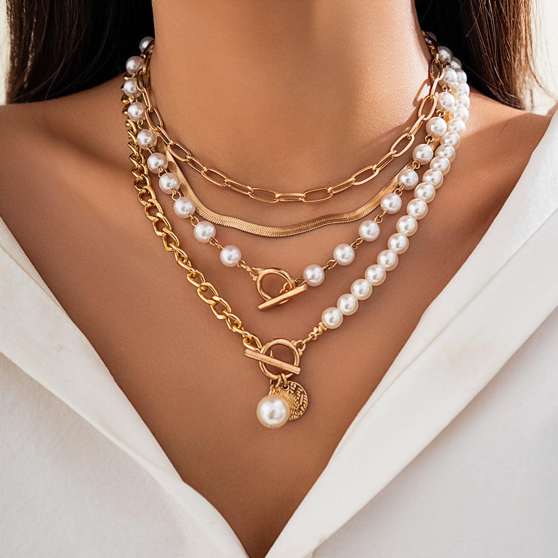 Romantic France Pearl necklaces with layered tassel design and imitation pearls.
