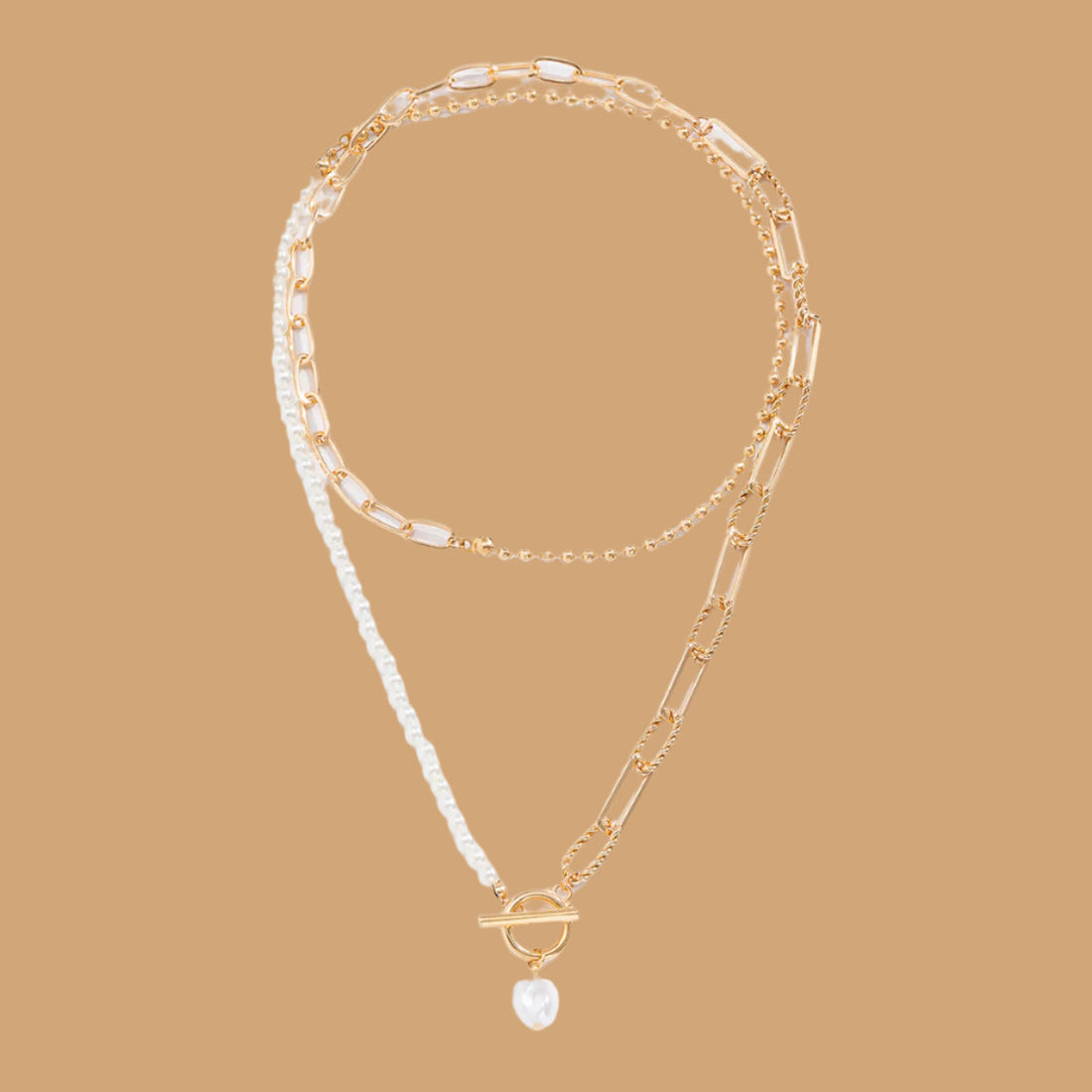 Sarah Interlocking Pearl Necklace with stacked design and elegant pearls.